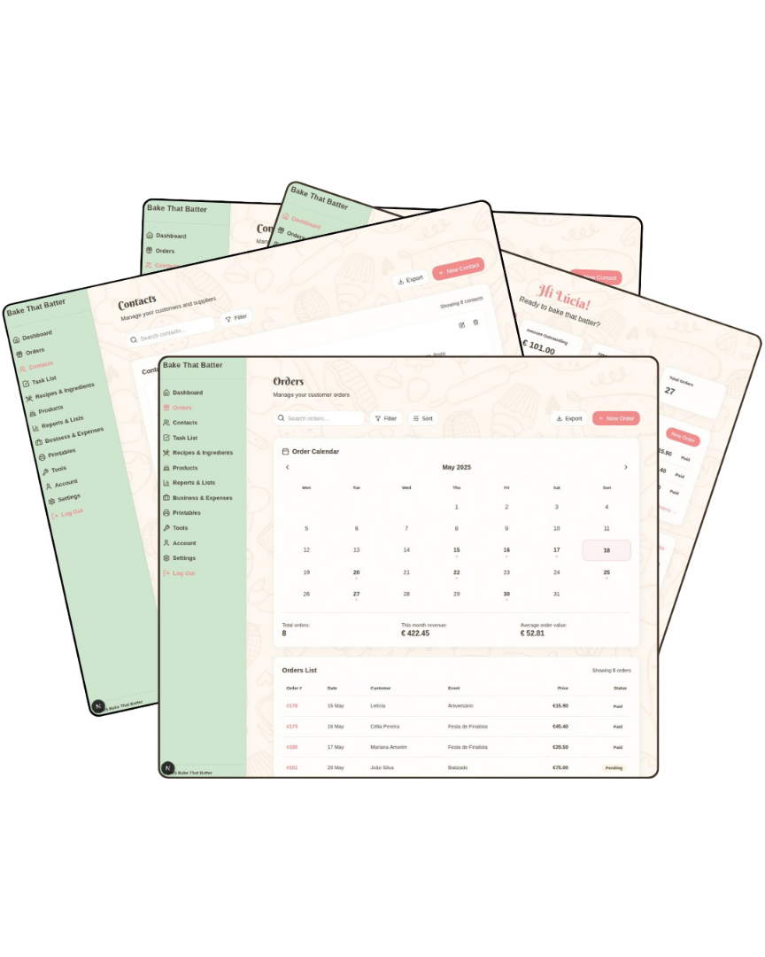 Bake That Batter app screens